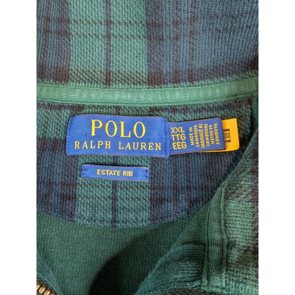 Polo Ralph Lauren Pullover Mens XXL Green Plaid 1/4 Zip Estate Rib Sweatershirt - Picture 6 of 7